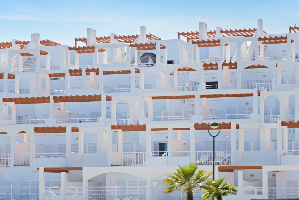 Exterior view of apartments in Spain. Typical spanish condominium